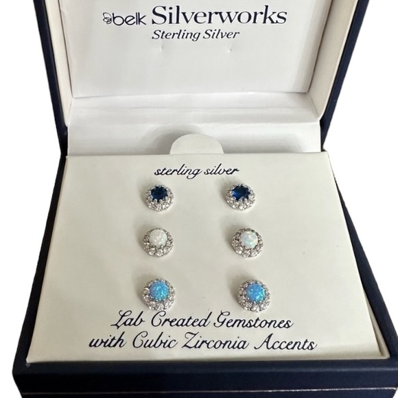 STERLING SILVER GEMSTONES CUBIC ZIRCONIA SET OF 3 PAIRS EARRINGS NWT $100 SET - Picture 3 of 8